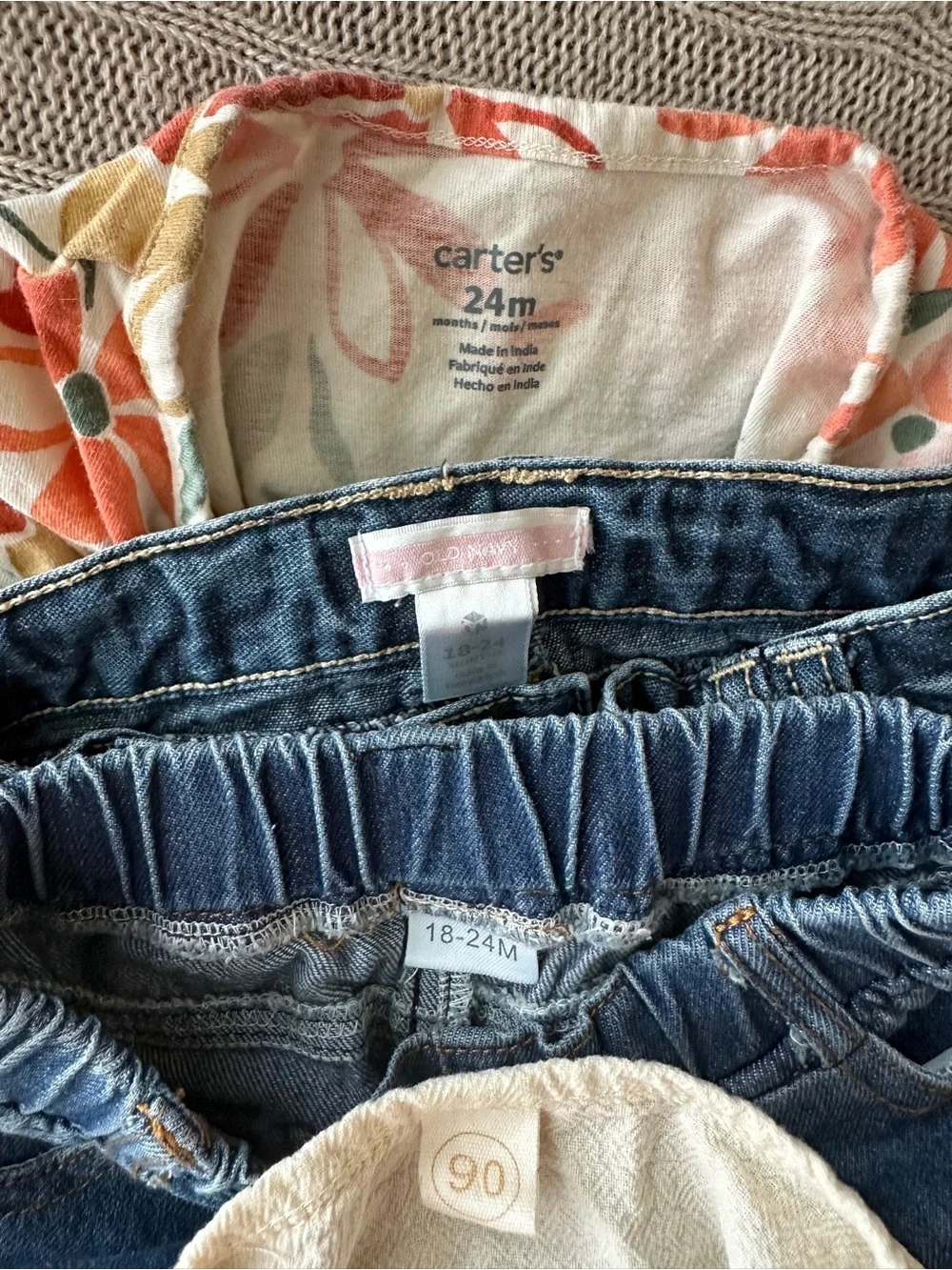 EUC 4pc Baby Girl Mix’n’Match Outfit Set, Cream & Jeans, 18-24 Months